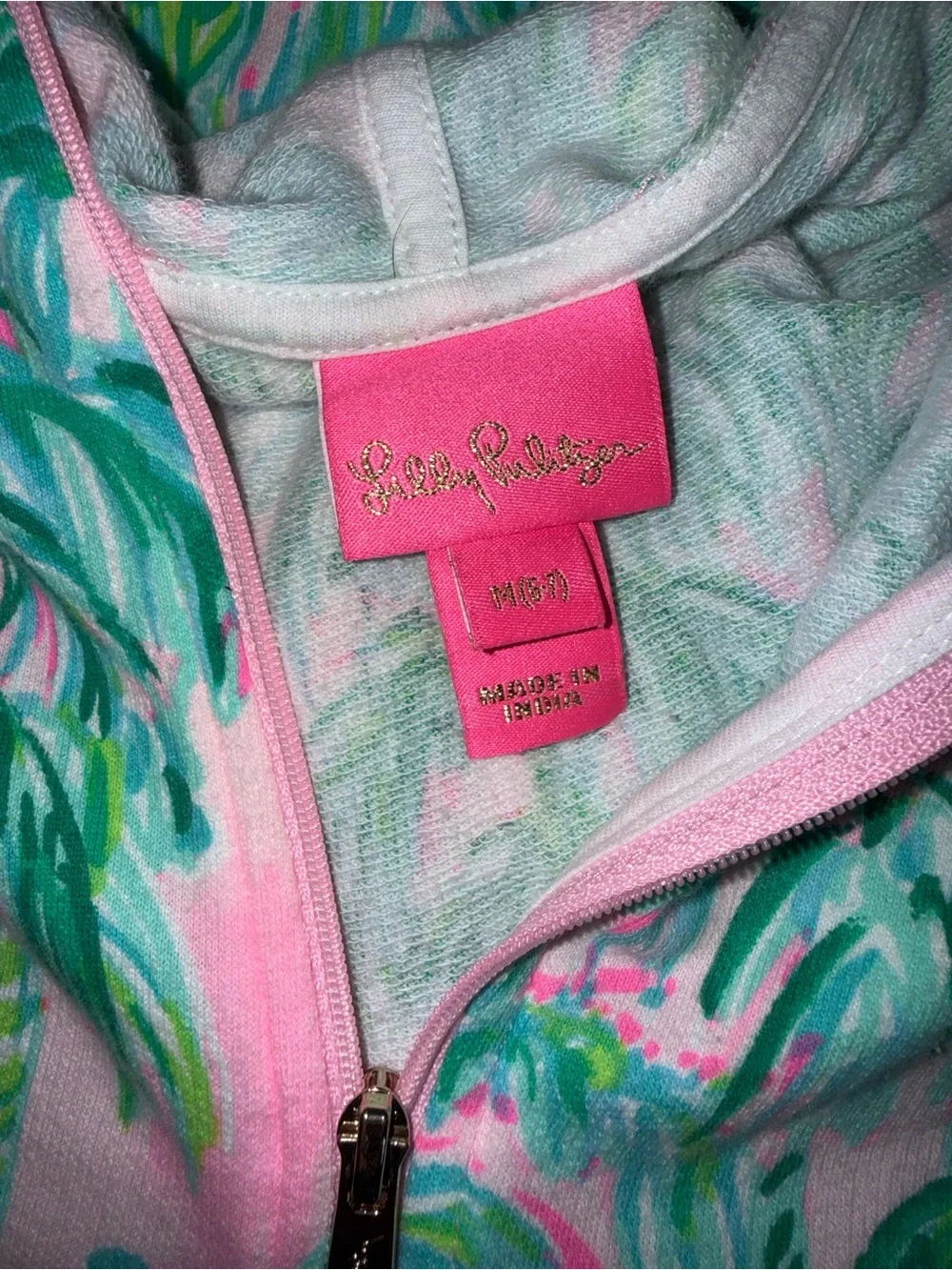 Lilly Pulitzer Pink Hooded Rashguard with Green Palm Print